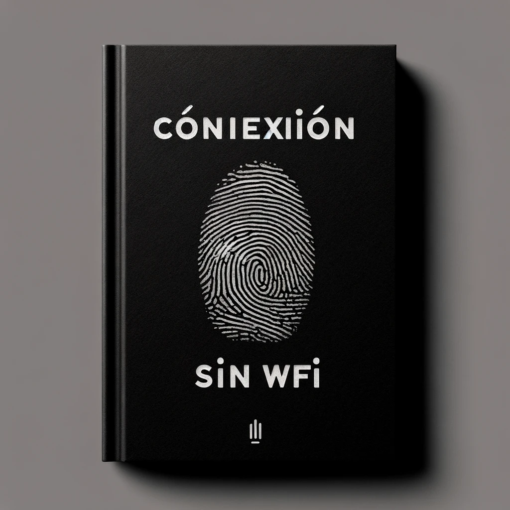 DALL·E 2024-02-09 10.35.25 - Create an image of a book cover that is entirely black. In the center, feature the title 'CONEXIÓN SIN WIFI' in capitalized white letters in a straigh